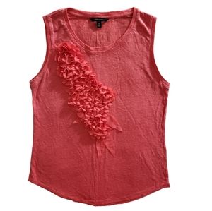 Banana Republic Lobster Color linen floral applique front sleeveless top M